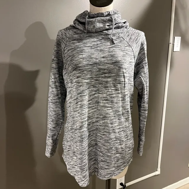 Mossimo Supply Co. Marled Gray Funnel Neck Hoodie Sweatshirt Women’s Large