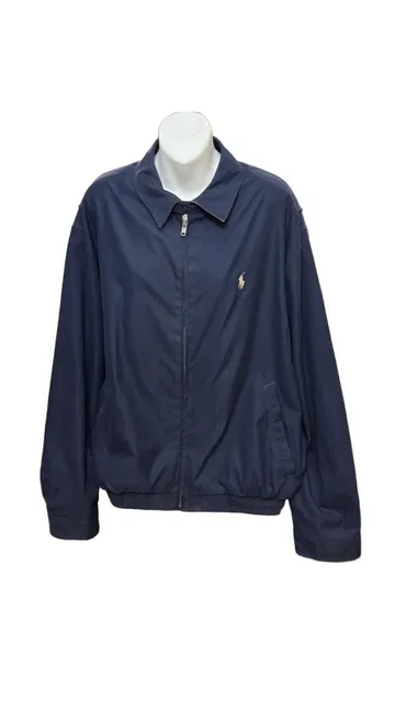 Vintage Polo By Ralph Lauren Jacket L Navy Blue Zip Up Cotton Blend Harrington