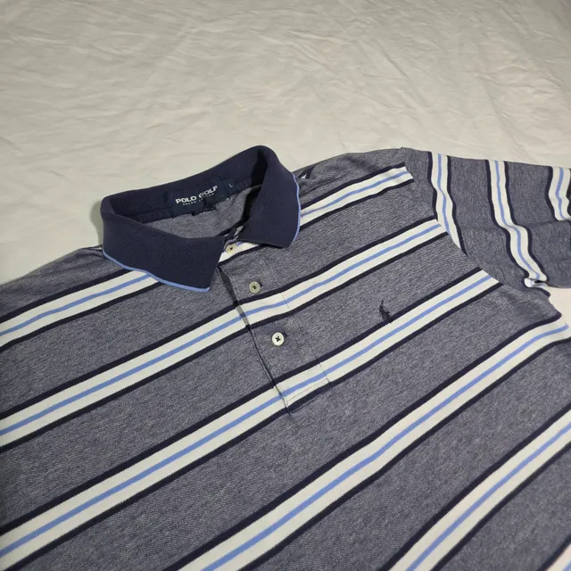 Polo Golf Ralph Lauren Striped Polo Shirt Size L Blue White
