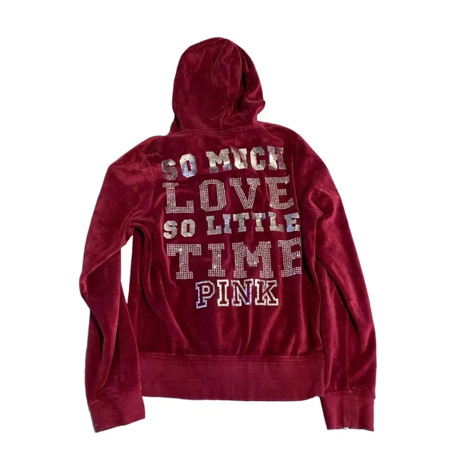 Victoria's Secret PINK Velour Zip-Up Hoodie Red So Much Love