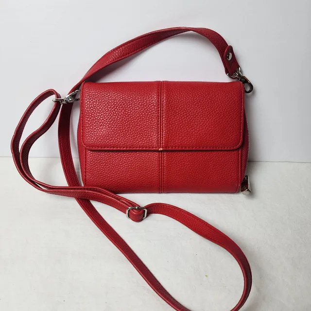 Jewell By Thirty-One Red Pebbled Leather Crossbody Bag Purse Wallet