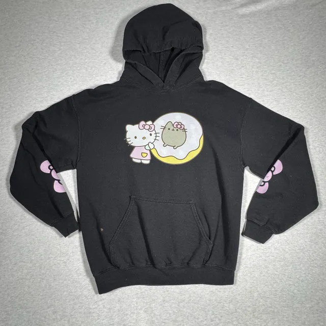 Hello Kitty x Pusheen Black Hoodie Sweatshirt Graphic Donut