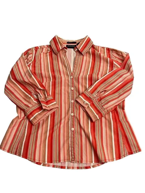 New York & Company Citystretch Women’s Striped Button Down Blouse Size M