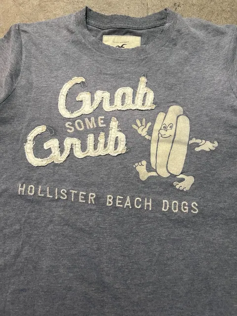 Vintage Hollister “Grab Some Grub” Hotdog Graphic Embroidered Tee
