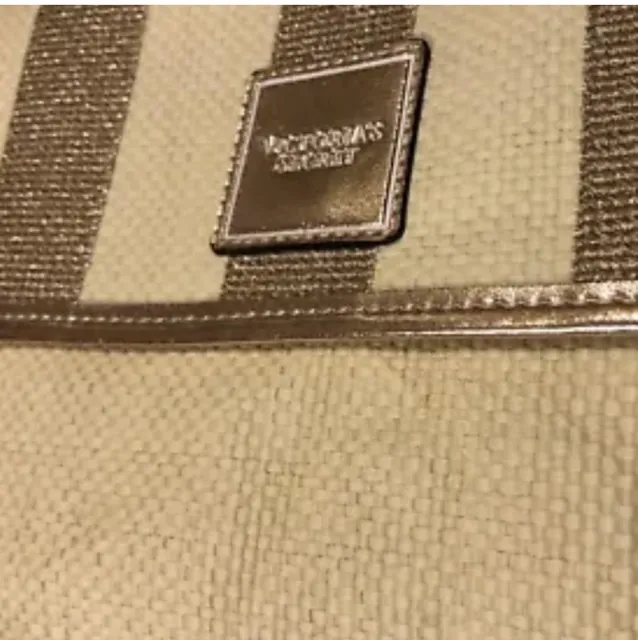 Victoria's Secret Striped Cosmetic Clutch Bag Gold Cream