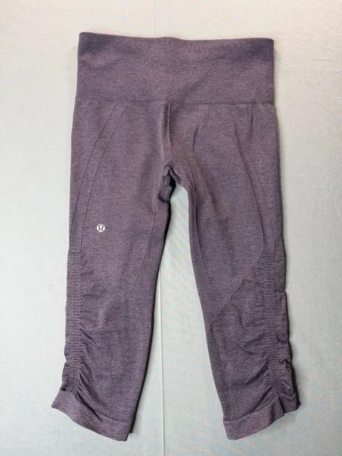 Lululemon In The Flow Crop Ruched Ribbed Seamless Leggings Purple Size 4