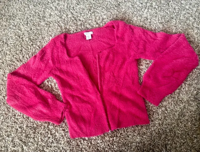 Sincerely Jules Fuzzy Cardigan Size M Pink Shaggy Knit Zip Sweater