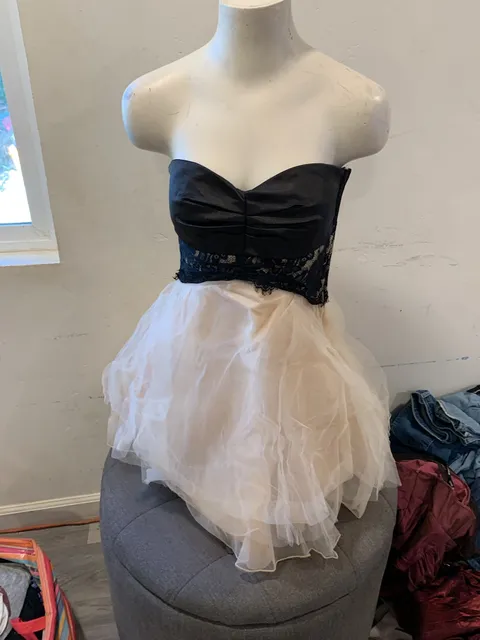 Teeze Me Corset Dress Size 9 Black White Lace Tulle Strapless Mini