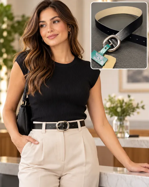 WB8991 XS Wild Fable Black Faux Leather Belt Silver Oval Buckle NWT