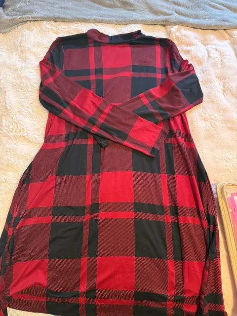 Red Black Plaid Long Sleeve Mock Neck Dress Size L/XL