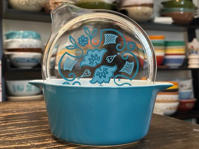 Pyrex Blue Horizon Promo 475 Casserole Dish With Decorated Lid