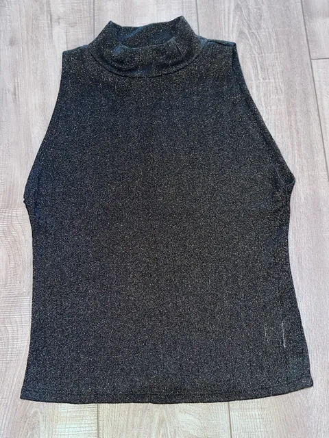 Reformation Mock Neck Tank Top Size XL Black Metallic Shimmer