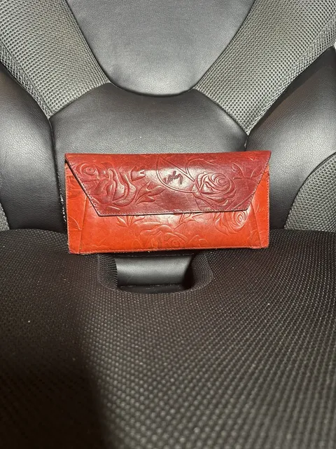 Velez Red Leather Embossed Rose Long Wallet