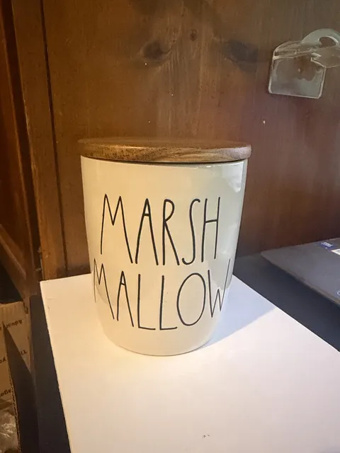 Rae Dunn Marshmallow Canister Ceramic Wooden Lid