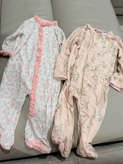 Magnetic Me Footie Pajamas Lot 0-3 Months Pink Floral Bunny Baby Sleepers