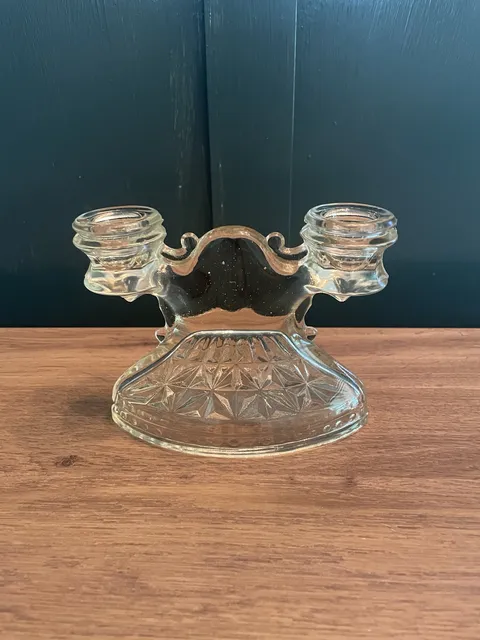 Vintage L.E. Smith Pressed Glass Double Candle Holder Clear 6 in