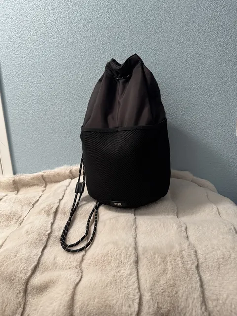 Victoria's Secret PINK Black Drawstring Backpack Bag New With Tags