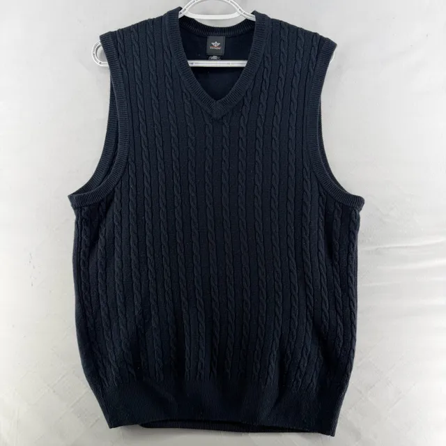 1662 Dockers Cable Knit Sweater Vest M Navy V-Neck Pullover