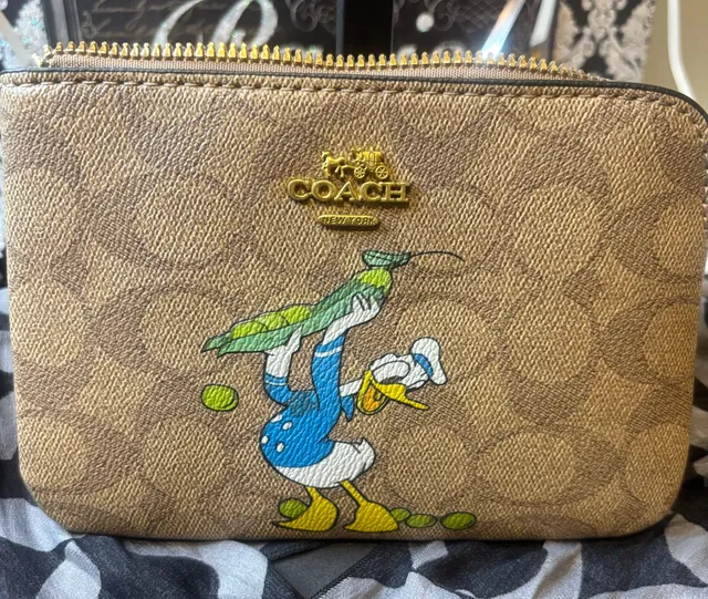 Coach Disney Donald Duck Signature Canvas Corner Zip Wristlet