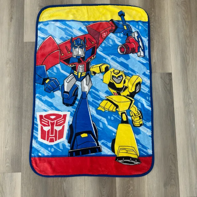 Hasbro Transformers Blanket 30x42 Blue Fleece Optimus Prime Bumblebee