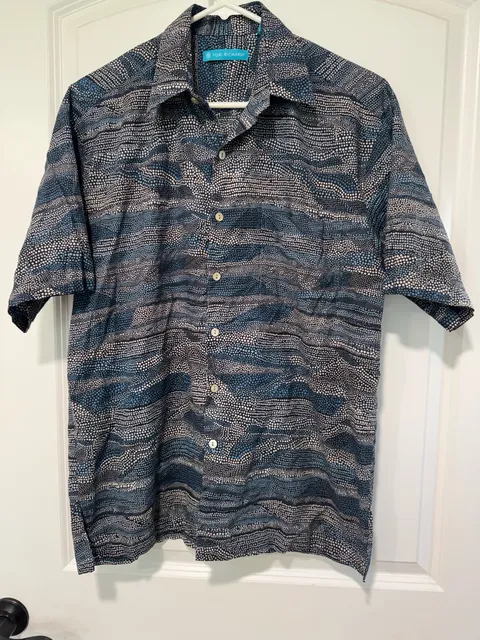 Abstract Dot Print Hawaiian Aloha Button Up Coastal Resort Shirt Size S