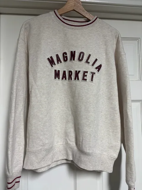 Magnolia Market Sweatshirt Ivory w/ burgundy/maroon stripe pattern crew neck