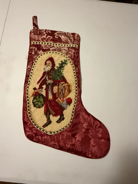Needlepoint by Hand Santa Christmas Stocking Needlepoint Brocade