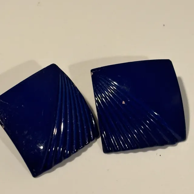 Vintage Blue Fluted Square Post Earrings
