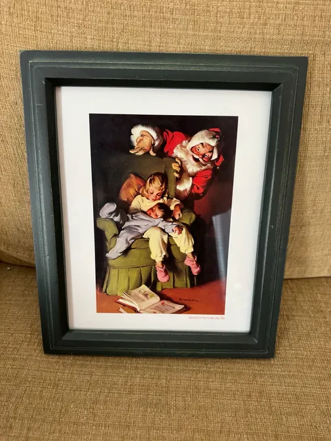 Vintage Santa and Children Framed Art