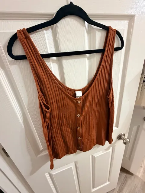 H&M Ribbed Button Tank Top Size L Rust Orange