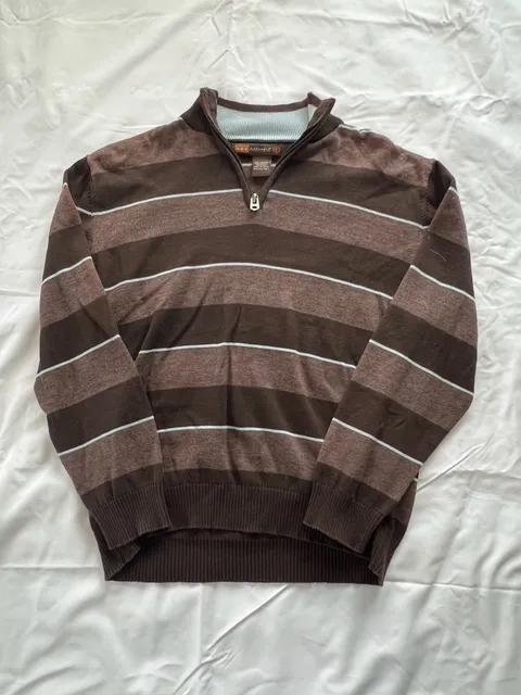 Brown Striped 1/4 Zip-Up Sweater Size Medium