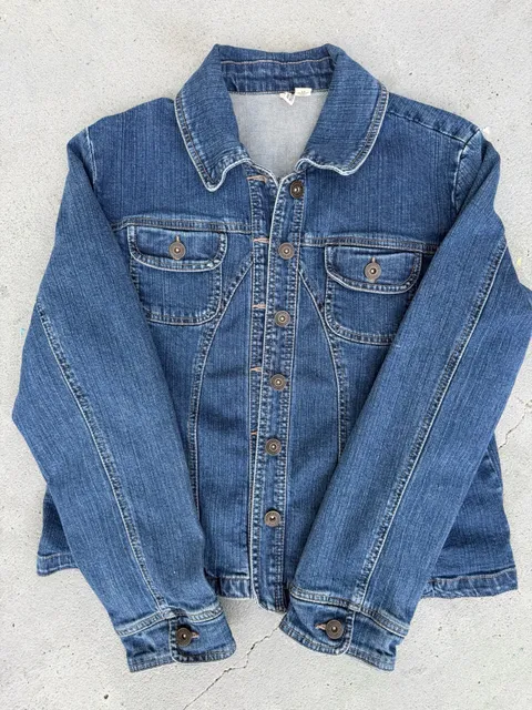 St. John's Bay Denim Jacket Size XL Blue Stretch Button Up