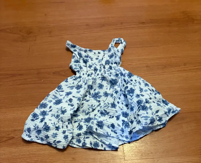 Bearpaw Floral Dress Size 18M Blue White Tiered Gauze
