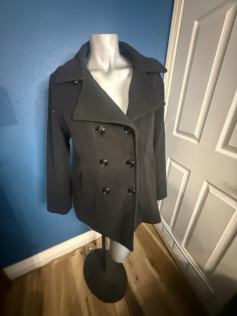 London Fog Women’s M Wool Blend Peacoat Charcoal Double Breasted Winter Coat