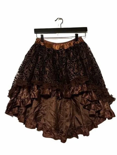Brown High Low Steampunk gothic Ruffle Skirt