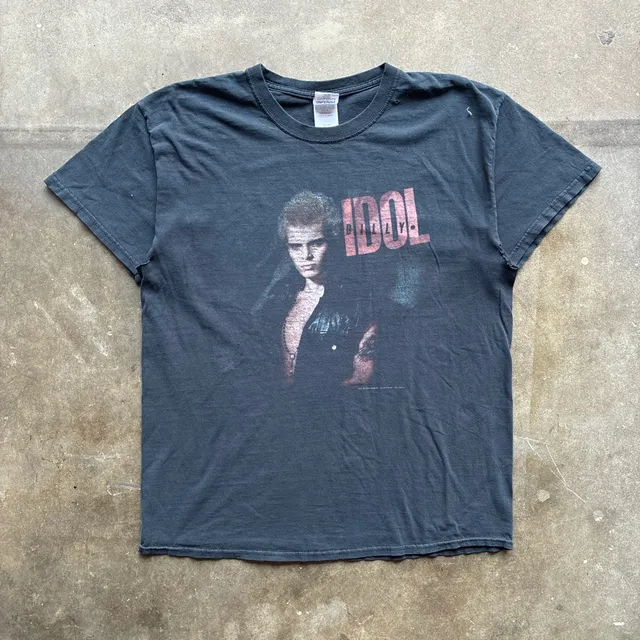 Y2K Gildan Billy Idol Graphic T-Shirt Size L Black Rock Concert