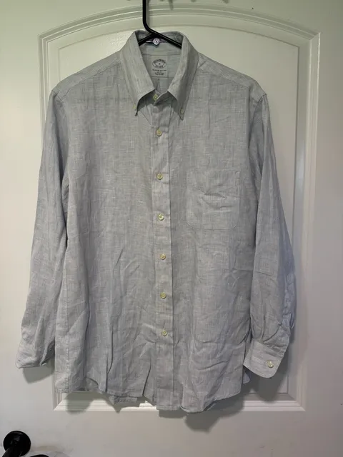 Brooks Brothers Light Blue Linen Button Down Shirt Coastal Preppy Size M