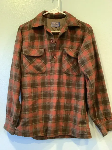 Pendleton Wool Plaid Shirt Size S Red Brown Virgin Wool
