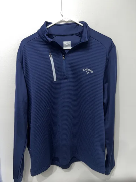 Callaway Mens Navy Blue Textured Quarter Zip Golf Pullover Sweatshirt Size M