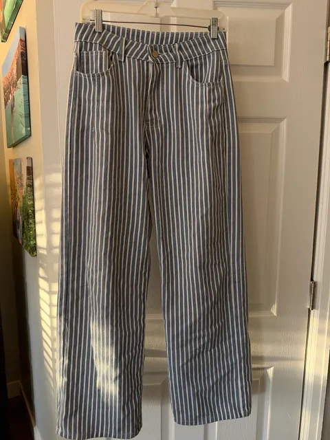 Jeans Striped Wide Leg Size M Blue White