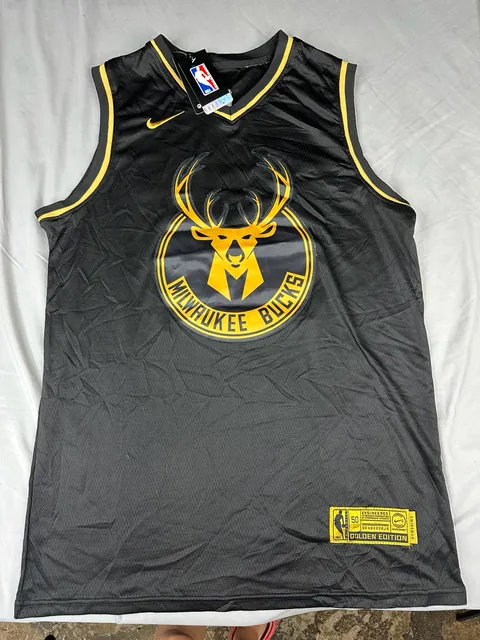 Nike Milwaukee Bucks Swingman Jersey Size 50 Black Golden Edition