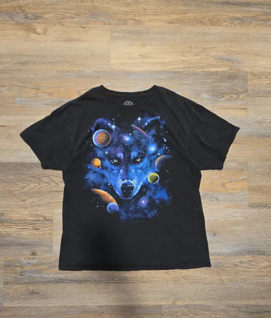 DOM Space Wolf Graphic T-Shirt Black Cotton
