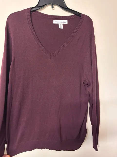 Amazon Essentials V-Neck Sweater Size 1X Burgundy Long Sleeve