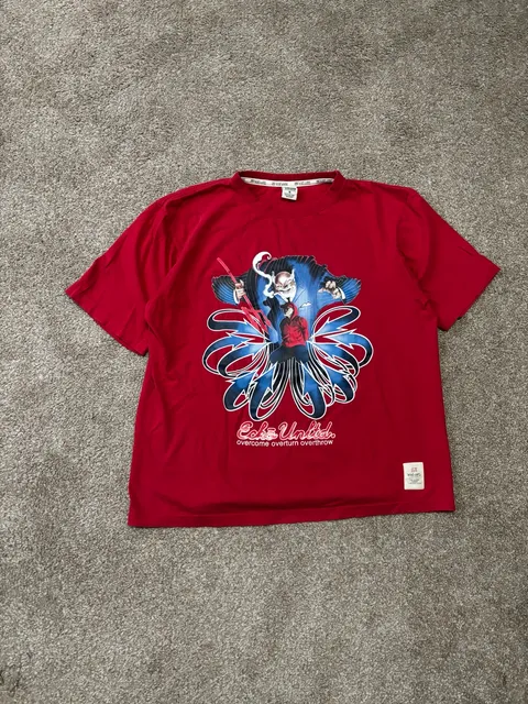 Early 2000s Y2K Ecko Unltd Graphic T-Shirt Size XL Red Overcome Overturn Overthrow