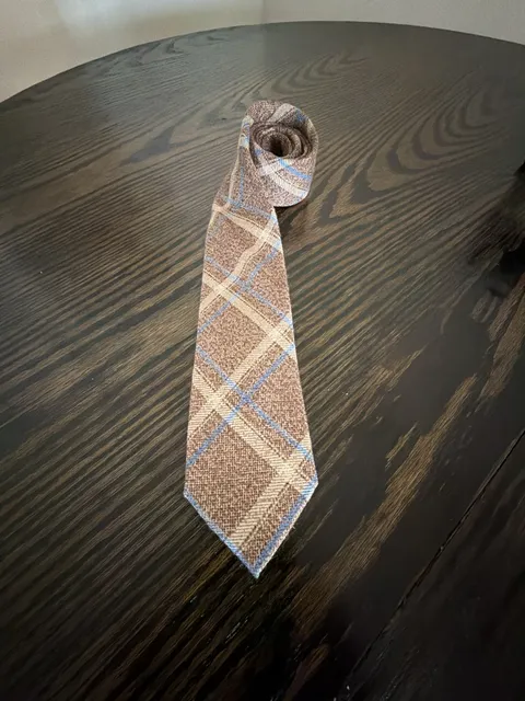 Michael Kors Plaid Wool Neck Tie Brown Blue