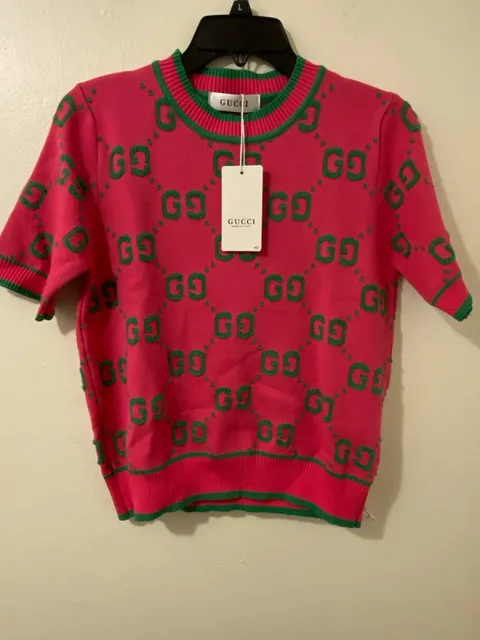 Gucci GG Jacquard Knit Short Sleeve Top New