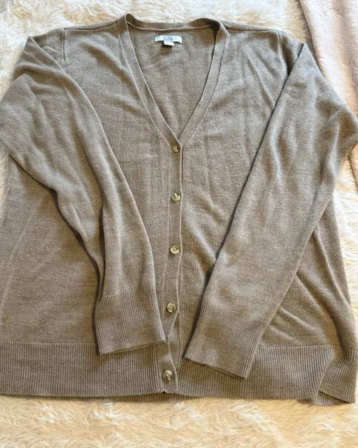 Croft & Barrow Cardigan Sweater Size L Tan Acrylic V-Neck