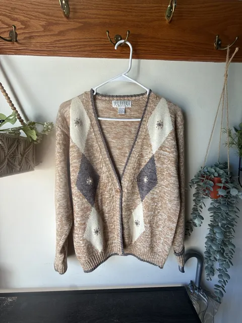 🤎 Perfect cozy vintage cardigan 🍂 cottagecore argyle grandmacore size s