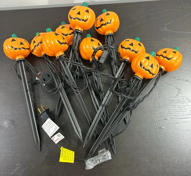 Halloween Pumpkin Pathway Marker Lighted Garden Stakes Set Of 10