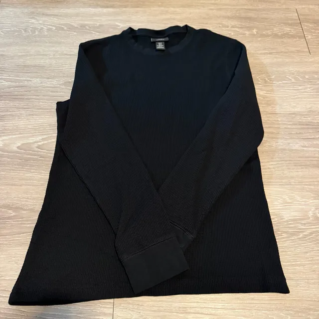 H&M Waffle Knit Thermal Long Sleeve Shirt Size M Black